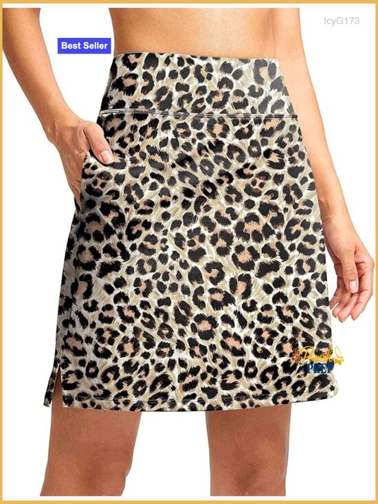 Pants - High Waisted Skort with Pockets 18" Knee Length Golf Tennis Skirt